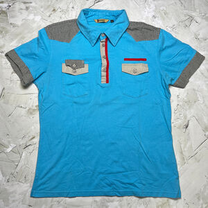 Vintage De Baggio Short Sleeve Slim Golf Polo Shirt SIZE XL Blue CHECK SIZE